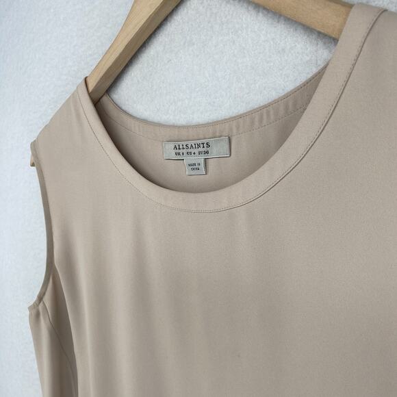 ALLSAINTS Tank Top Womens 4 Heny Tie Front Sleeveless Tunic Crewneck Beige Pink - Picture 5 of 16